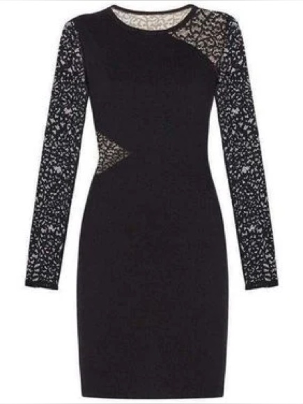 BCBGMaxAzria Black Lace-Inset Long Sleeve Bodycon Dress